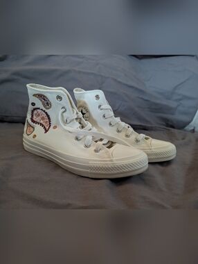 Converse Women's White High-Top Canvas Sneakers with Paisley Accent